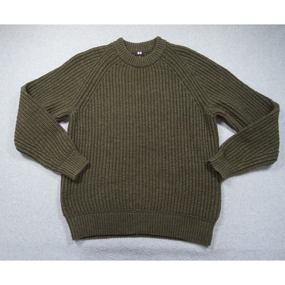 Uniqlo Other - Uniqlo Sweater Mens Medium Green Ribbed Knit Raglan Pullover Wool Blend